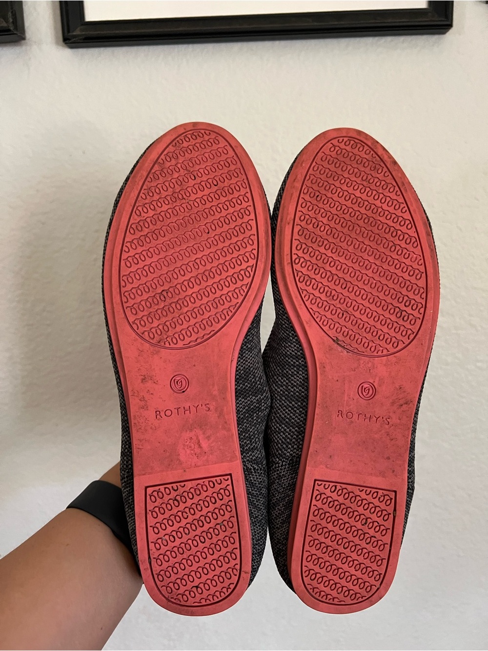 Rothys Birdseye Charcoal Gray Round Toe Flats Blue Halo Pink Sole Size 9.5 - Picture 8 of 10
